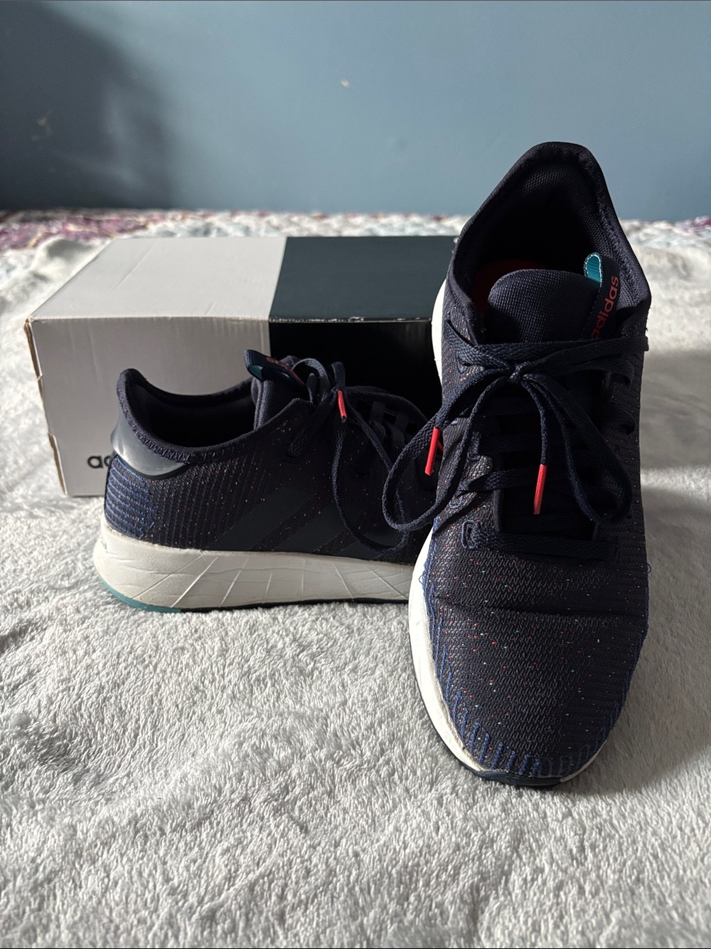 adidas Navy Knit Sneakers with Teal and Orange Details